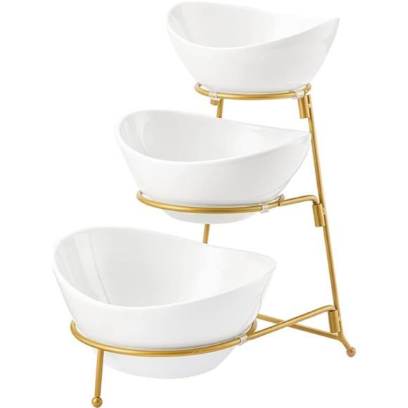 3Tier Bowl Set with Metal Rack, Ceramic Fruit Bowl Serving, Tiered Serving Stand - Picture 6 of 6